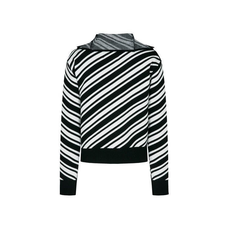 CURLY ZIP UP TURTLENECK SWEATER DIAGONAL STRIPED