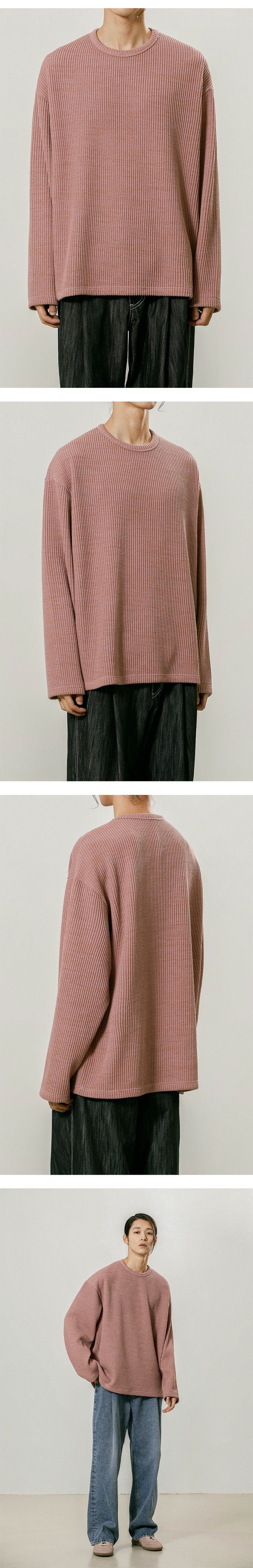CUT & SEW TEXTURE LONG SLEEVE PALE PINK
